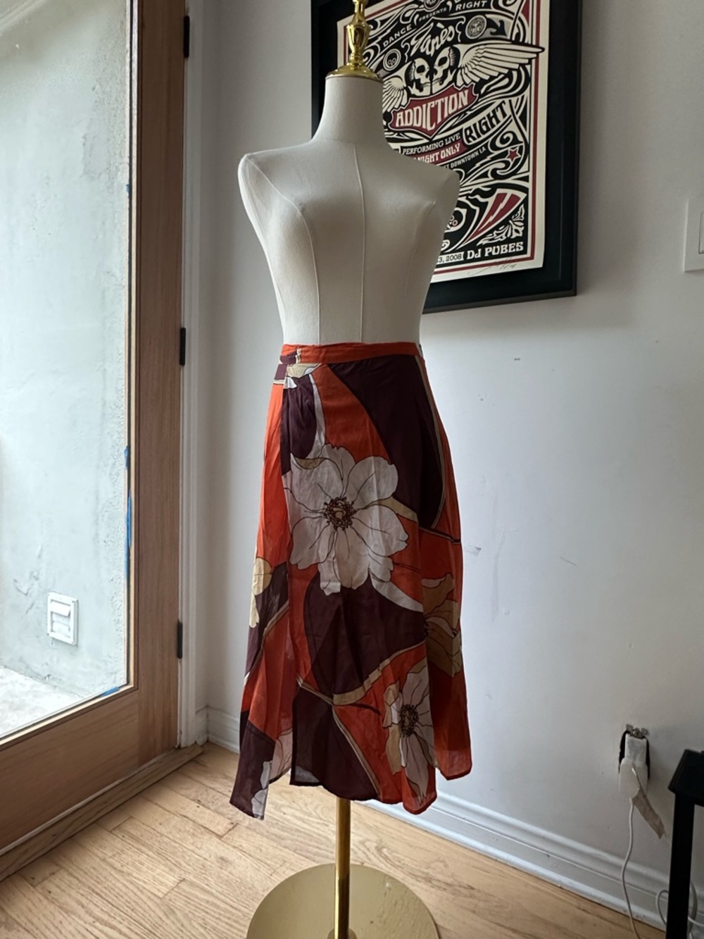 Earl Jean Silk Blend Wrap Skirt – Orange Floral – Size L